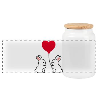 Valentines Red Heart, Valentine's Day - Panoramic Cookie Jar with Wooden Lid - white - Front