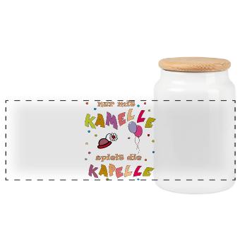 The band only plays with camels - Panoramic Cookie Jar with Wooden Lid - white - Front