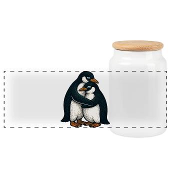 Pinguinpaar Kuschelzeit - Panorama Keksdose mit Holzdeckel - Weiß - Vorne