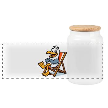 Lounge seagull on the beach - Panoramic Cookie Jar with Wooden Lid - white - Front
