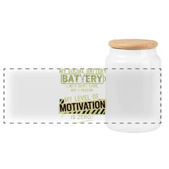 Soziale Batterie ohne Motivation - Panorama Keksdose mit Holzdeckel - Weiß - Vorne