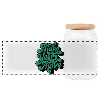 Make Your Move – Retro Script Motif - Panoramic Cookie Jar with Wooden Lid - white - Front