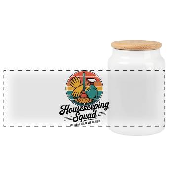 Funny Cleaning Design - Panoramic Cookie Jar with Wooden Lid - white - Front