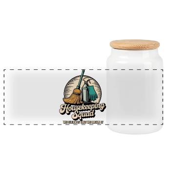 Funny Cleaning Design - Panoramic Cookie Jar with Wooden Lid - white - Front