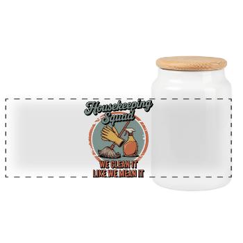 Funny Cleaning Design - Panoramic Cookie Jar with Wooden Lid - white - Front
