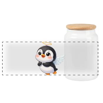 Süßer Pinguin Engel Cartoon mit Flügeln Liebe - Panorama Keksdose mit Holzdeckel - Weiß - Vorne
