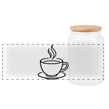 Kaffeetasse in Minimal-Linien - Panorama Keksdose mit Holzdeckel - Weiß - Vorne
