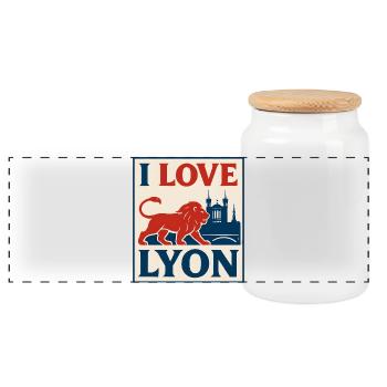 J'aime Lyon – vintage poster - Panoramic Cookie Jar with Wooden Lid - white - Front