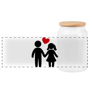 Couple In Love Heart - Panoramic Cookie Jar with Wooden Lid - white - Front
