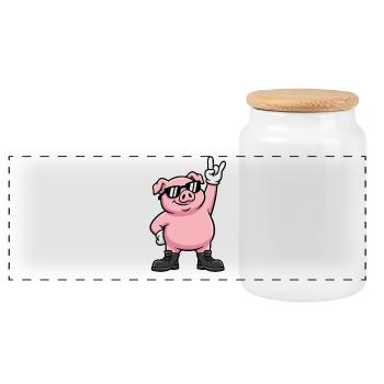 Rock Schwein Heavy Metal Lustig Geschenk - Panorama Keksdose mit Holzdeckel - Weiß - Vorne