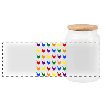 Regenbogen Hühner - Panorama Keksdose mit Holzdeckel - Weiß - Vorne