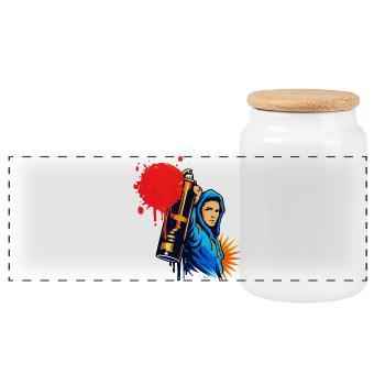 Graffiti Sprayer with Spray Can in Urban Style - Panoramic Cookie Jar with Wooden Lid - white - Front