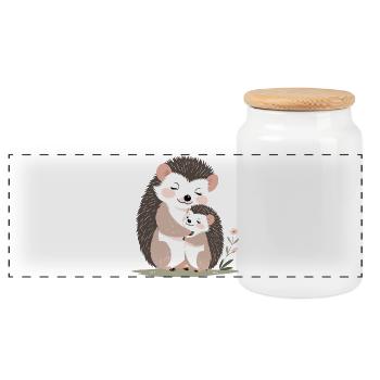 Cuddly hedgehog friendship - Panoramic Cookie Jar with Wooden Lid - white - Front