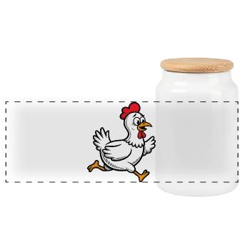Running Chicken Rooster Rooster Poultry Hen Funny - Panoramic Cookie Jar with Wooden Lid - white - Front