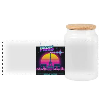 Paris Retro Wave Techno - Panoramic Cookie Jar with Wooden Lid - white - Front