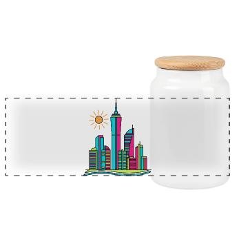 Vibrant Abstract City Skyline Modern Colorful Art - Panoramic Cookie Jar with Wooden Lid - white - Front