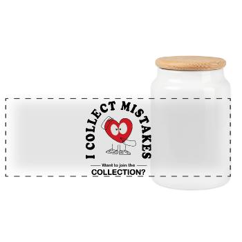 I Collect Mistakes – Funny Flirt Saying - Panoramic Cookie Jar with Wooden Lid - white - Front