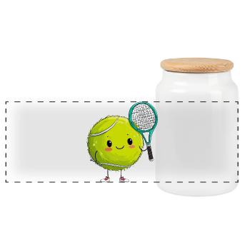 Cuddly tennis ball with racket - Panoramic Cookie Jar with Wooden Lid - white - Front