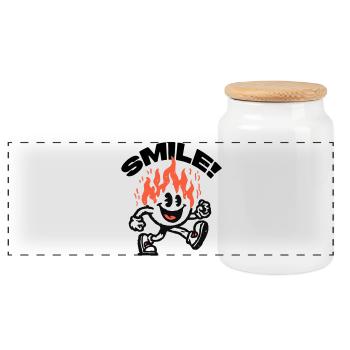 Smile! Fiery Friend Smiley - Panoramic Cookie Jar with Wooden Lid - white - Front