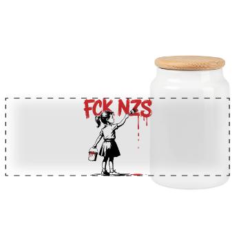 F*ck Nazis - Antifascist Tee - Panoramic Cookie Jar with Wooden Lid - white - Front
