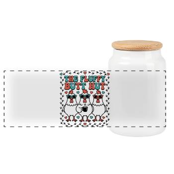 Cabane des Fesses Pelucheuses - Boîte à biscuits avec couvercle en bois - blanc - Devant