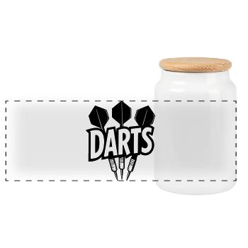Darts lettering with darts - Panoramic Cookie Jar with Wooden Lid - white - Front