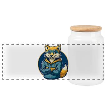 Arktischer Fuchs Kawaii Maskottchen Cartoon Clipart-Logo - Panorama Keksdose mit Holzdeckel - Weiß - Vorne