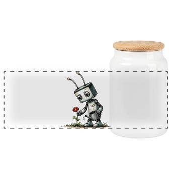 Robot arrosant une fleur - Boîte à biscuits avec couvercle en bois - blanc - Devant