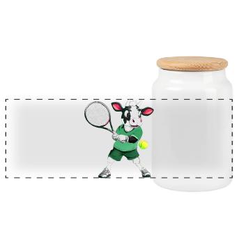 Tennis Kuh - Panorama Keksdose mit Holzdeckel - Weiß - Vorne