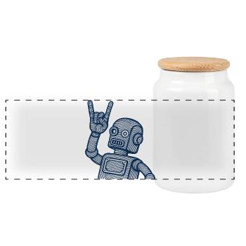 Retro Robot Horns Line Art - Panorama Keksdose mit Holzdeckel - Weiß - Vorne
