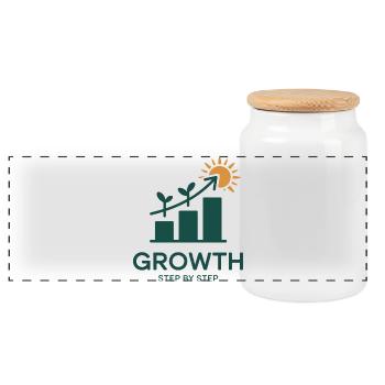 Growth Step by Step – Success & Growth - Panoramic Cookie Jar with Wooden Lid - white - Front