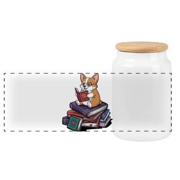 Corgi rat de bibliothèque Lit des livres Art - Boîte à biscuits avec couvercle en bois - blanc - Devant