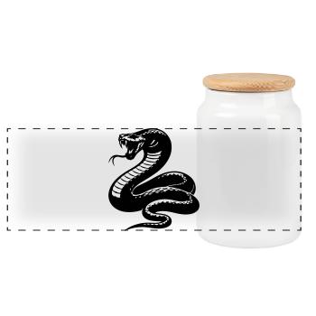 Snake Python Silhouette - Panoramic Cookie Jar with Wooden Lid - white - Front