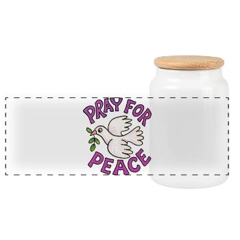 Peace Dove Olive Prayer - Panoramic Cookie Jar with Wooden Lid - white - Front