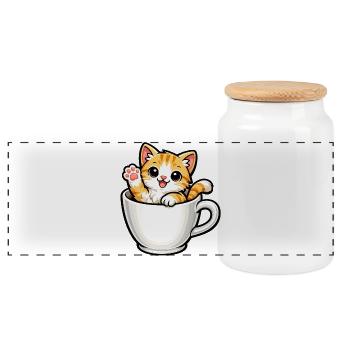 Un chaton dans un gobelet - Boîte à biscuits avec couvercle en bois - blanc - Devant