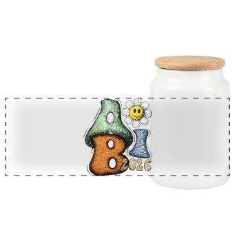 Abitur 2026 Flower Doodle Abi Font - Panoramic Cookie Jar with Wooden Lid - white - Front