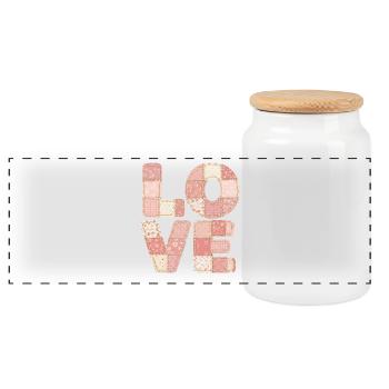 Love Patchwork Pink Quilt Trend Design - Panoramic Cookie Jar with Wooden Lid - white - Front