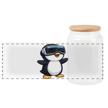 Joueur de réalité virtuelle Penguin mignon - Boîte à biscuits avec couvercle en bois - blanc - Devant