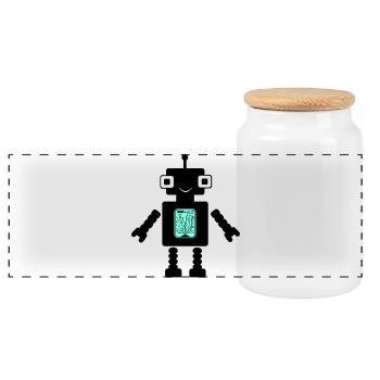 Roboter Comic - Panorama Keksdose mit Holzdeckel - Weiß - Vorne