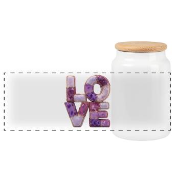 Patchwork Love Quiltlook Lettering - Panoramic Cookie Jar with Wooden Lid - white - Front