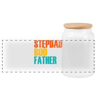 Stepdad Bod Father Figure Gradient - Panoramic Cookie Jar with Wooden Lid - white - Front