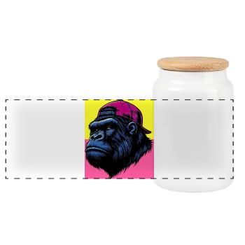 Gorilla - Panorama Keksdose mit Holzdeckel - Weiß - Vorne