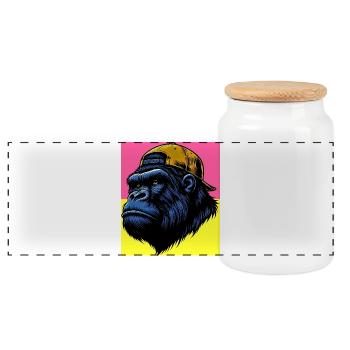 Gorilla - Panorama Keksdose mit Holzdeckel - Weiß - Vorne