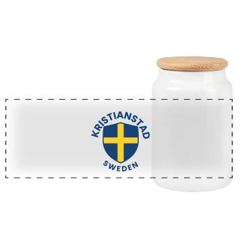 Kristianstad Shield with Golden Cross - Panoramic Cookie Jar with Wooden Lid - white - Front