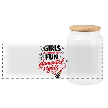 Fun-damental Rights – Doodle Feminismus Spruch - Panorama Keksdose mit Holzdeckel - Weiß - Vorne