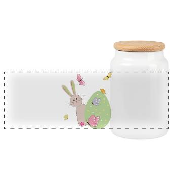Osterhase mit Schmetterlinge - Panorama Keksdose mit Holzdeckel - Weiß - Vorne