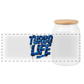 Turbo Life Blue Camo Car Scene Style - Panoramic Cookie Jar with Wooden Lid - white - Front