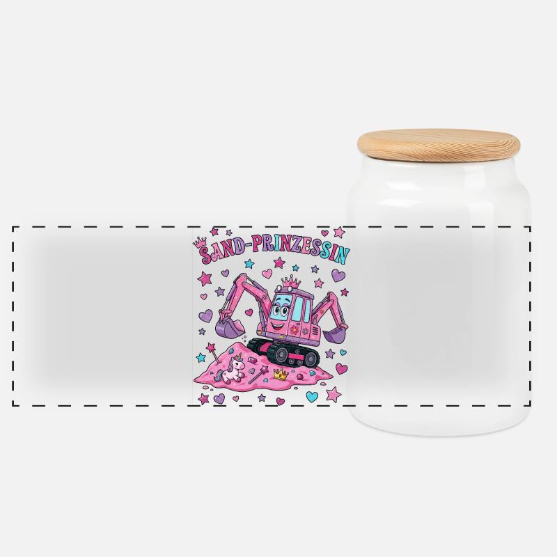 Sand-Prinzessin: Rosa Bagger - Panorama Keksdose mit Holzdeckel - Weiß