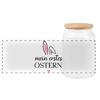 Mein erstes Ostern | Outfit erstes Osterfest Baby - Panorama Keksdose mit Holzdeckel - Weiß - Vorne