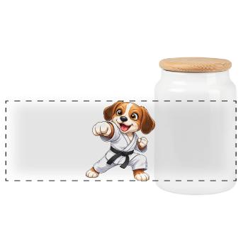 Beagle Hund Kampfsport Karate Japan Tradition - Panorama Keksdose mit Holzdeckel - Weiß - Vorne
